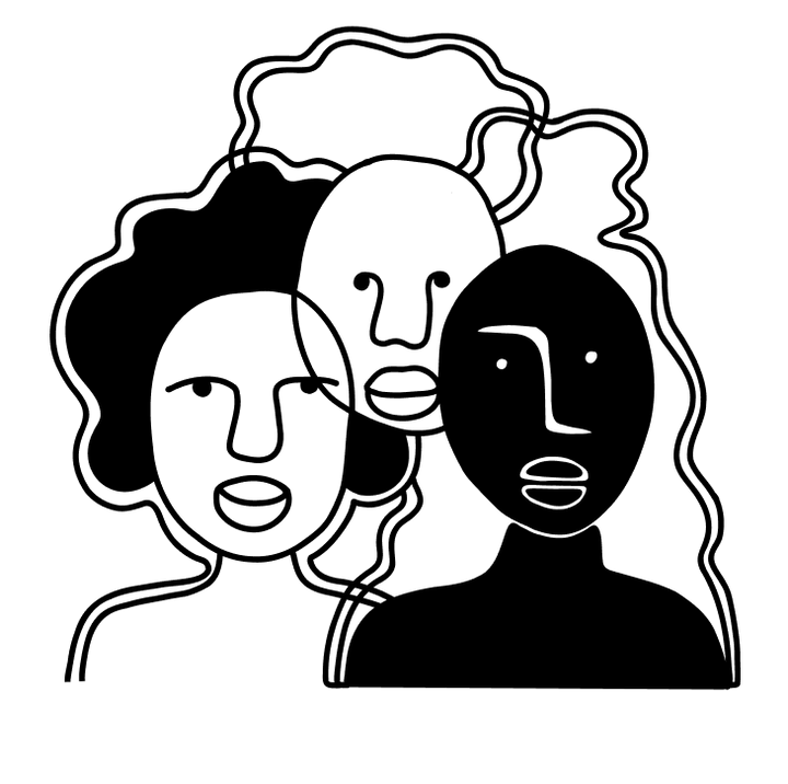 An abstract illustration of 3 people standing together, representing members of the Black community.